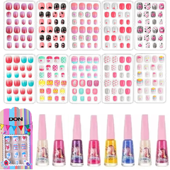 Kit 8 Esmaltes Teen Unicórnio + 12 Unhas Postiças Infantil