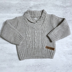 Sweater cuello smoking cemento