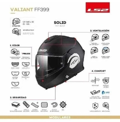 Imagen de CASCO LS2 399 VALIANT MATT BLACK REBATIBLE- Negro Mate