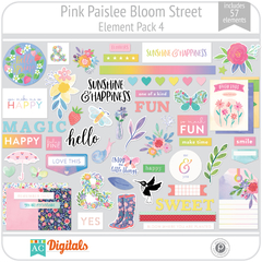 Hoja de Elementos Bloom Street Pink Paislee Pack 4 American Crafts