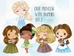 Hoja de Elementos Cute Princess With Animals Set 3