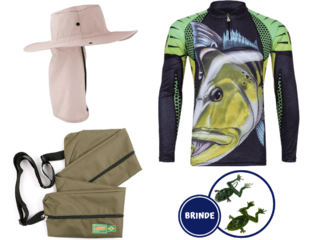 kit Pescador Bolsa Para Vara + Chapéu com Proteção solar + Camisa King Uv50+ Brinde