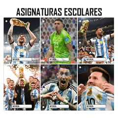 Pack 6u. Separadores Materias - Caratulas Escolares - Messi Selección Argentina Campeón Mundial