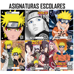 Pack 6u. Separadores Materias - Caratulas Escolares - Naruto Pack 1