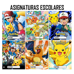 Pack 6u. Separadores Materias - Caratulas Escolares - Pokemon