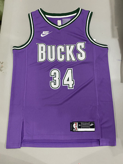 High Quality】2022-23 Men's New Original NBA Milwaukee Bucks #34 Giannis  Antetokounmpo Classic Edition Jerseys Heat-pressed Purple