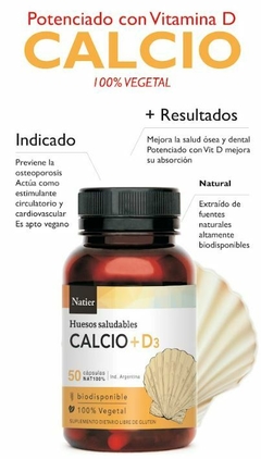 Calcio + Vitamina D3 Natier, 50 Caps, Osteoporosis, salud ósea - comprar online