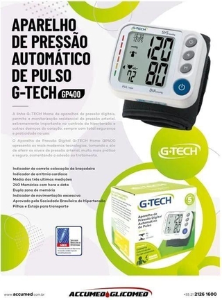 Aparelho de Pressao Digital Automatico de Pulso G-Tech GP400