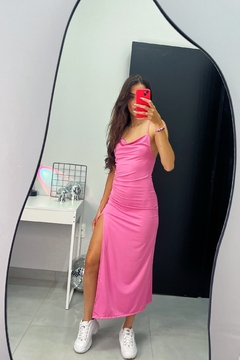 Vestido fenda Scarlett rosa chiclete - loja online