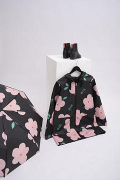 Paraguas corto flor rosa con negro - SECO