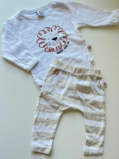 Conjunto body ml blanco leon y legging lineas beige pandy 3m(263)