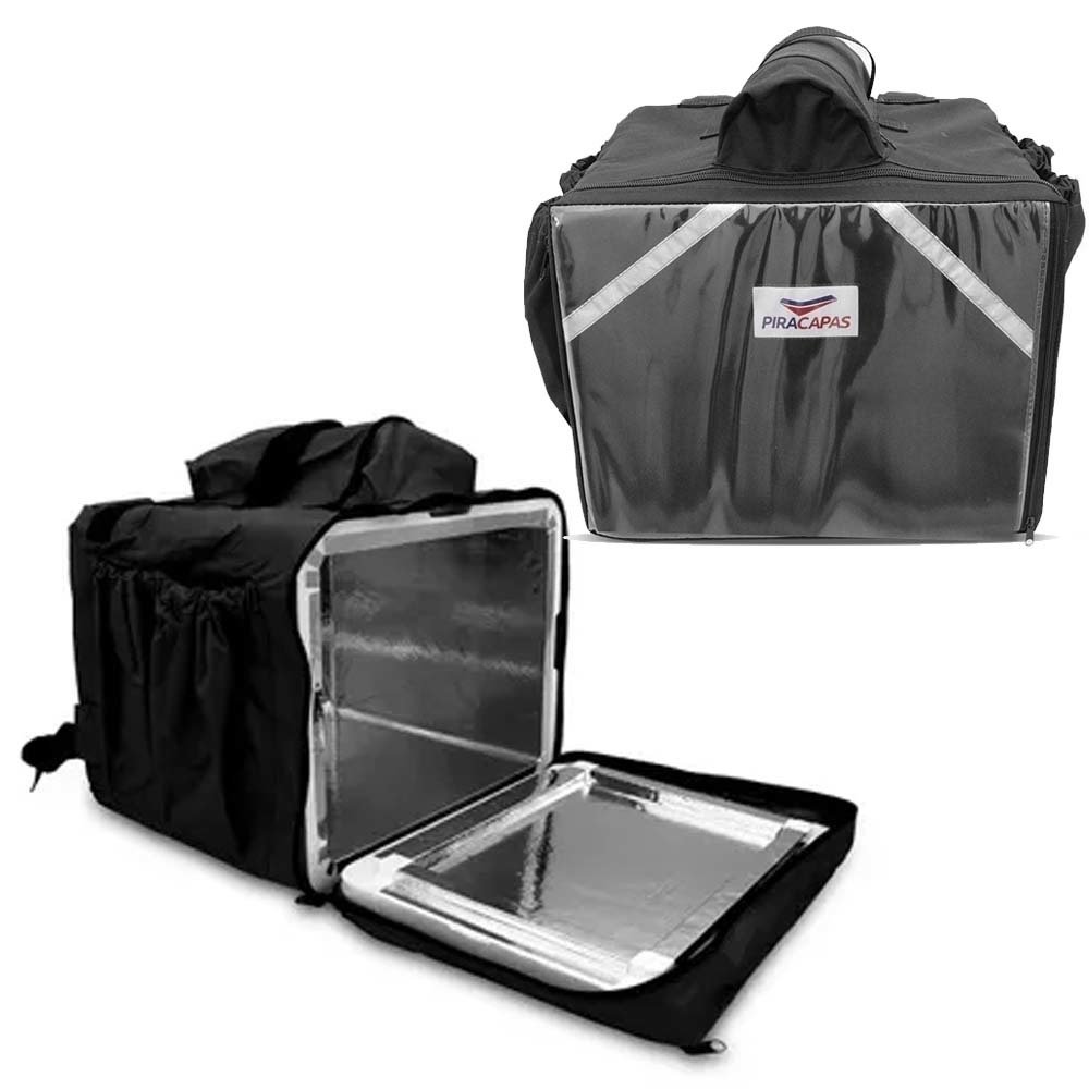Mochila de Pizza Nylon Preta Laminada Piracapas