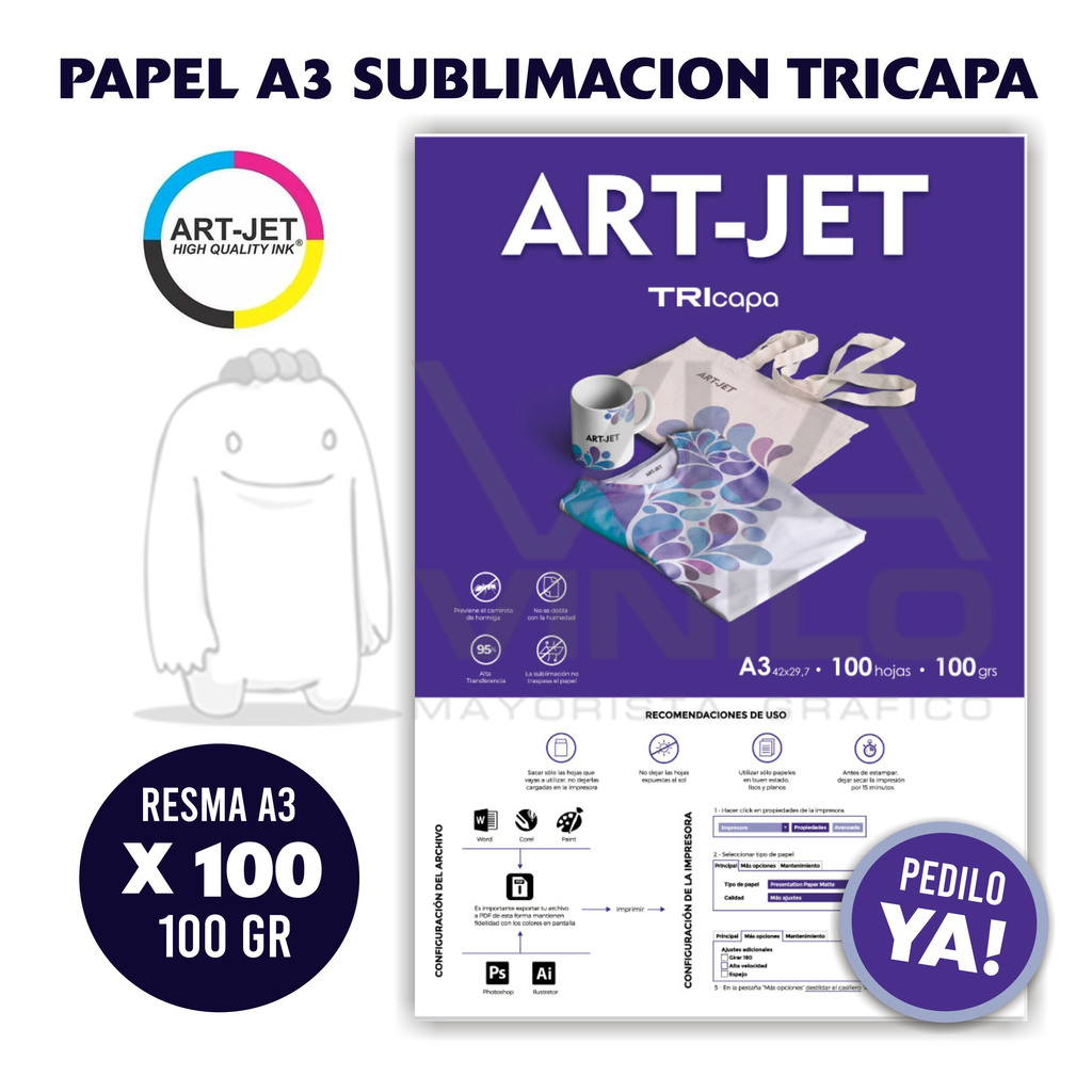 Papel para sublimacion Tricapa A4 x 100 hjs ART-JET (332382