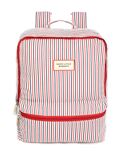 Mochila + Lunchera Sofia - Rayas Finas Rojo Azul Blanco