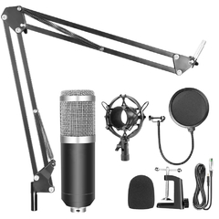 Kit Microfone Condensador Estúdio Profissional Podcast prata - comprar online