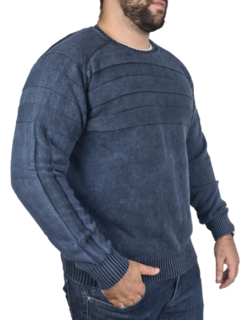blusa de frio 100% algodão gola careca listrada azul marinho - comprar online