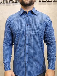 Camisa Micro Xadrez Azul - Charleville Camisaria