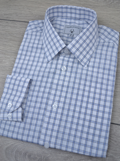 Camisa Sem Bolso Xadrez Branca e Azul - Charleville Camisaria