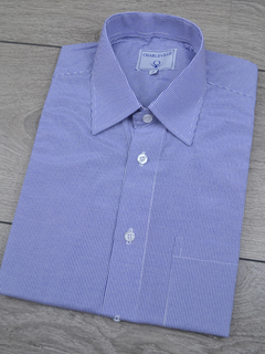 Camisa manga curta listrada azul - Charleville Camisaria