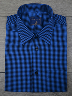 Camisa Manga Curta Xadrez Azul - Charleville Camisaria