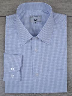 Camisa Maquinetada Branco e Azul - Charleville Camisaria