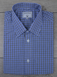 Camisa Manga Curta Micro xadrez Azul