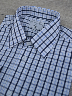 Camisa xadrez Branca e azul