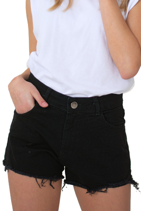 Short de Jean Negro Desflecado Semi Rigido. Sisa
