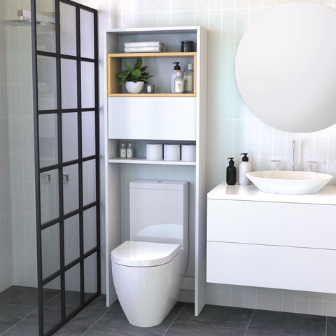 mueble organizador baño moderno o lavadero repisa flotante y tolva