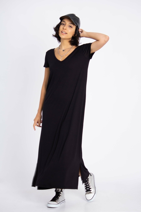 Vestido modal negro largo new arrivals