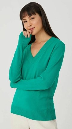 BLUSA TRICOT BÁSICO DECOTE V - VERDE