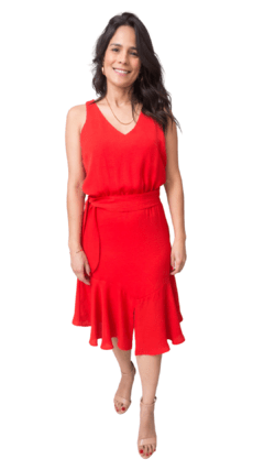 VESTIDO DECOTE V BABADO - VERMELHO