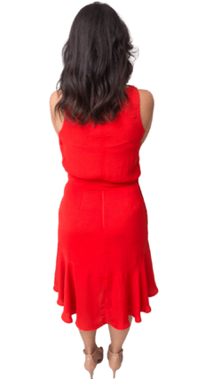 VESTIDO DECOTE V BABADO - VERMELHO - Helena Gregorio  - Loja online de roupas femininas