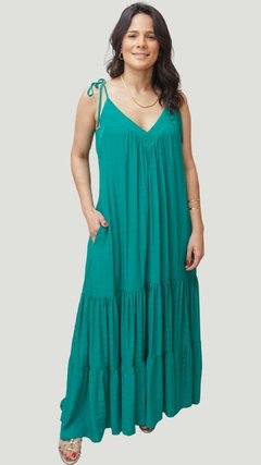 VESTIDO LONGO BRÉSCIA DECOTE V ALÇA DE AMARRAR - VERDE ESMERALDA