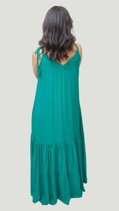 VESTIDO LONGO BRÉSCIA DECOTE V ALÇA DE AMARRAR - VERDE ESMERALDA - loja online