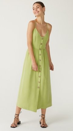 VESTIDO MIDI ALÇA FINA AJUSTÁVEL COM BOTÕES - VERDE CLARO