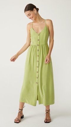 VESTIDO MIDI ALÇA FINA AJUSTÁVEL COM BOTÕES - VERDE CLARO - loja online