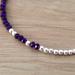 Imagen de Pulsera Purple Extensible 20cm Cubic Bolitas Plata 925