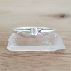 Anillo Ailish Cubic Baguette Blanco y Lila Plata 925