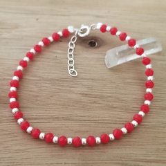 Pulsera Rania Extensible 20cm Cubic Rojo Plata 925