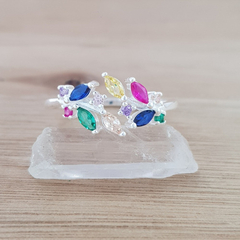 Anillo Saanvi Regulable Hojitas Cubic Multicolor Plata 925