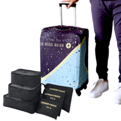 Kit De Viaje: Funda Cubre Valija Chica Carry On + Set 6 Organizadores - Modo Avión Negro - comprar online