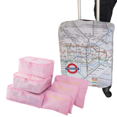 Kit De Viaje: Funda Cubre Valija Chica Carry On + Set 6 Organizadores - Subte - comprar online