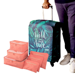 Kit De Viaje: Funda Cubre Valija Chica Carry On + Set 6 Organizadores - Wild and Free - comprar online