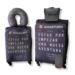 Kit De Viaje: Almohada Cuello + Funda Cubre Valija Cabotaje + Funda Valija 23kg + Neceser Portacosmeticos + Portadocumento - Aeropuerto