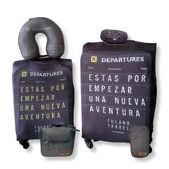 Kit De Viaje: Almohada Cuello + Funda Cubre Valija Cabotaje + Funda Valija 23kg + Neceser Portacosmeticos + Portadocumento + Antifaz - Aeropuerto