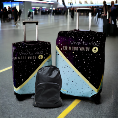 Kit De Viaje: Funda Cubre Valija 23 Kg + Funda Carry On + Mochila Plegable - Modo Avión