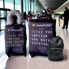 Kit De Viaje: Funda Cubre Valija 23 Kg + Funda Carry On + Mochila Plegable + Cuello - Aeropuerto