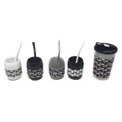 Llevo los mates - Pack de 4 mates y 1 vertedor - Blanco negro y gris