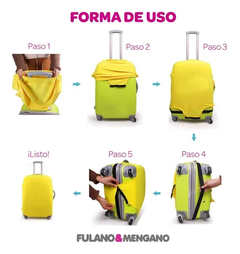 Kit Fundas Para Valija Chica Carry On De Cabina + Funda Valija Mediana de 23kg + Cuello De Viaje + Antifaz + Neceser - Sellos - Fulano y Mengano